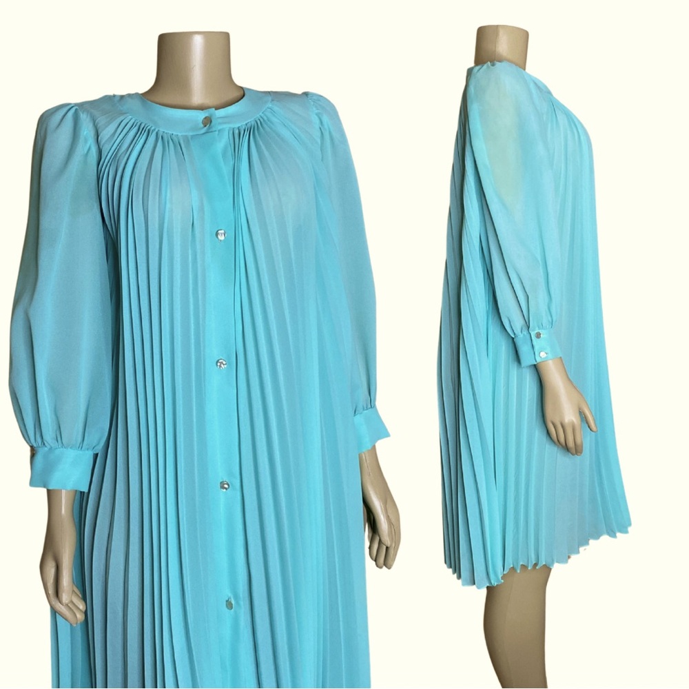 Vintage Romantic Coquette Pastel Mint Green Pleated Sheer Night Gown